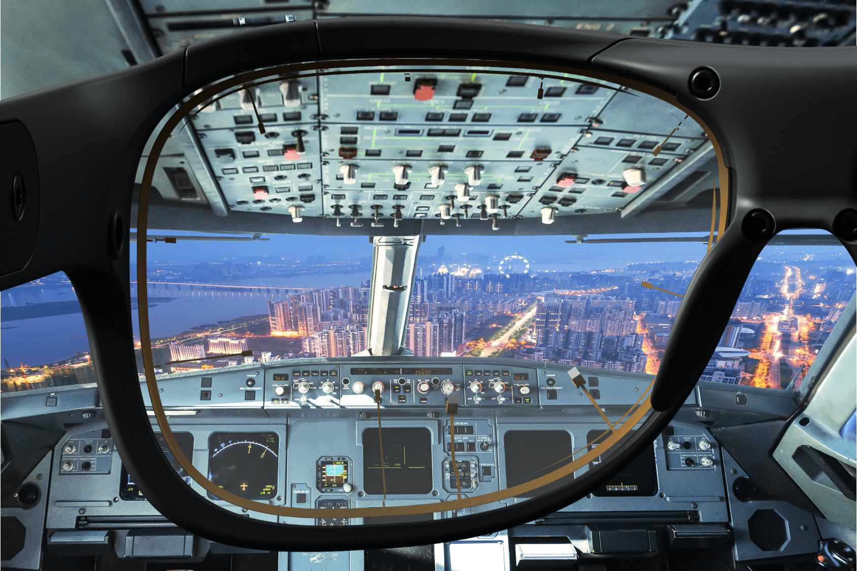 Viewing a plane cockpit through Glasses 3