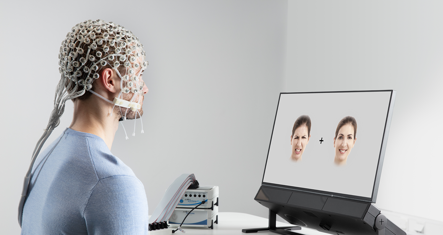A person using Tobii Pro Spectrum and Brain Products to study emotions
