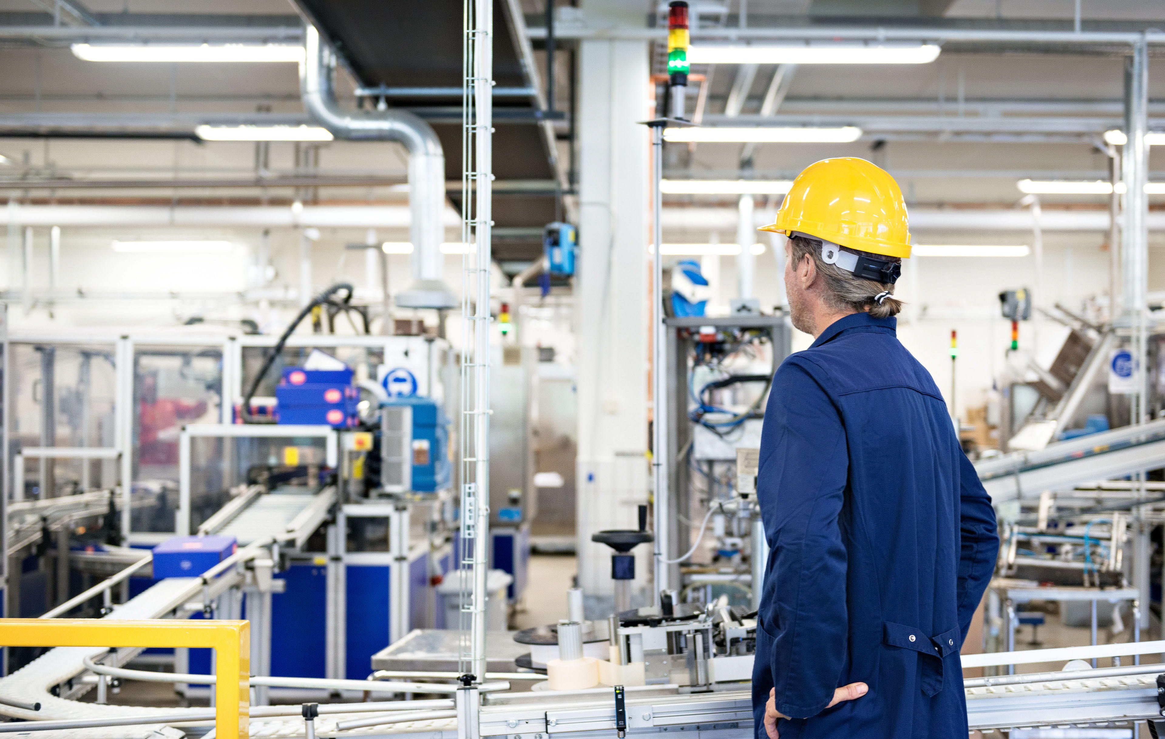 Worker inspecting a production line