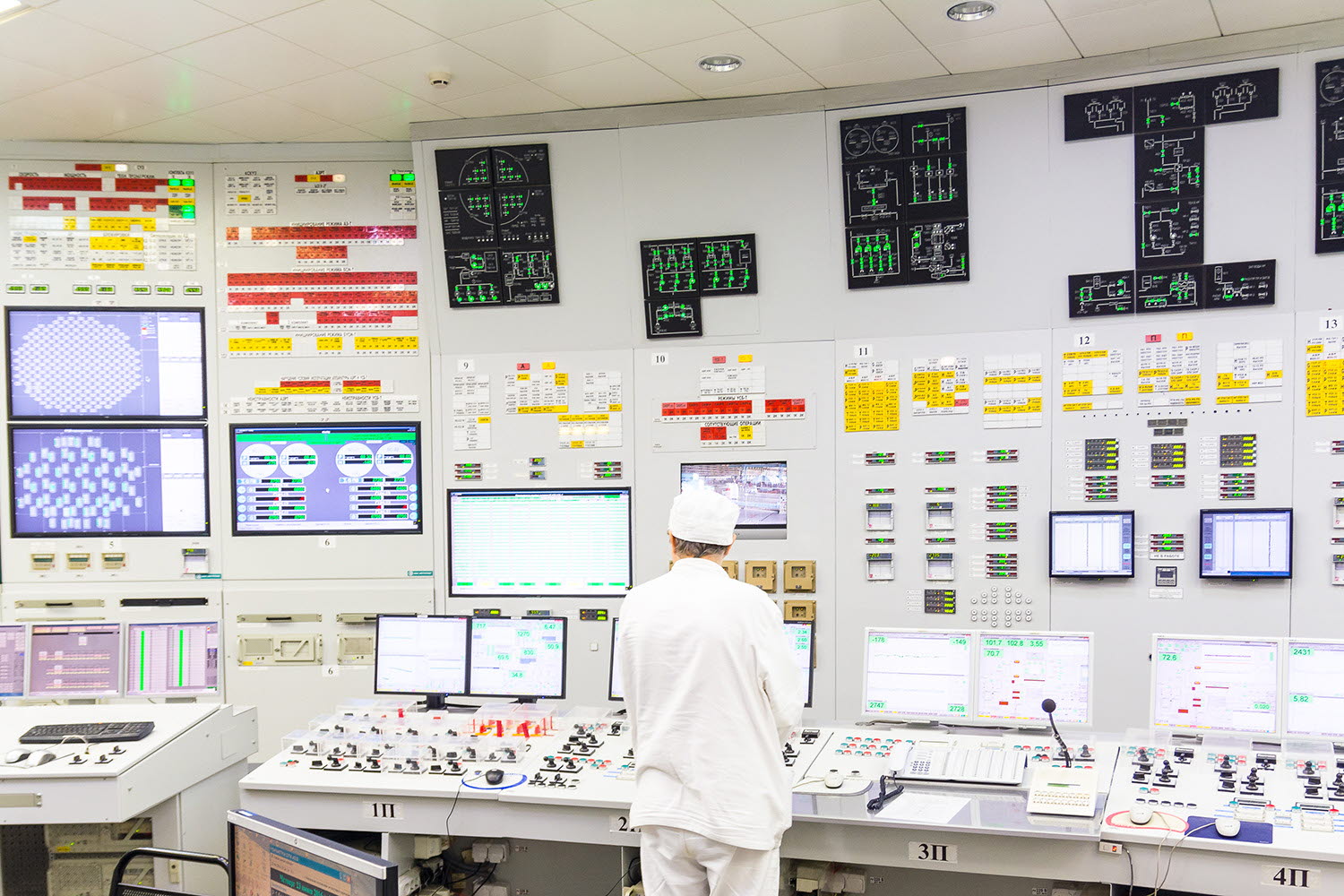 A man checks the numbers in the control room of an energy facility.