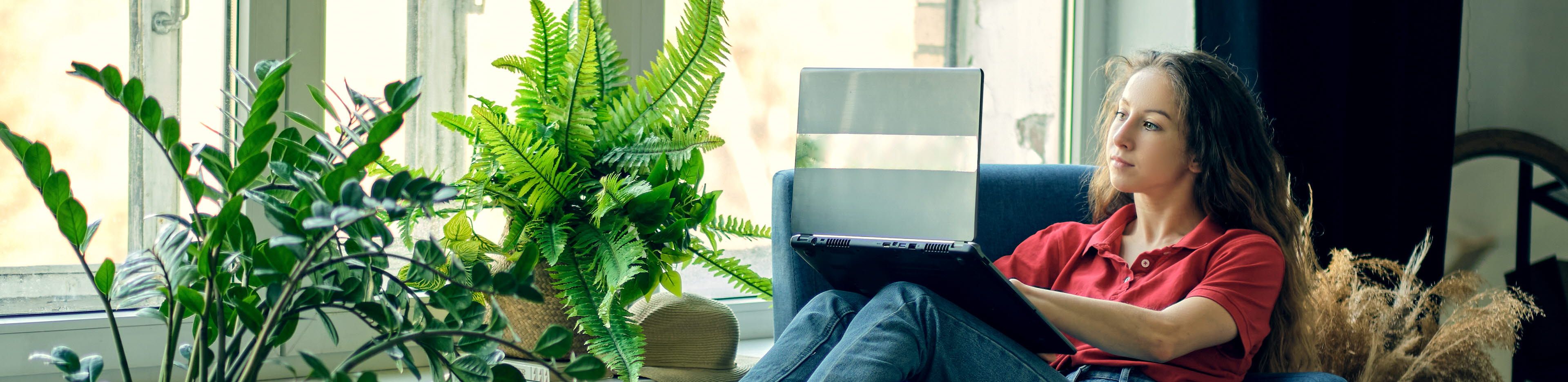 woman looking at a laptop computer