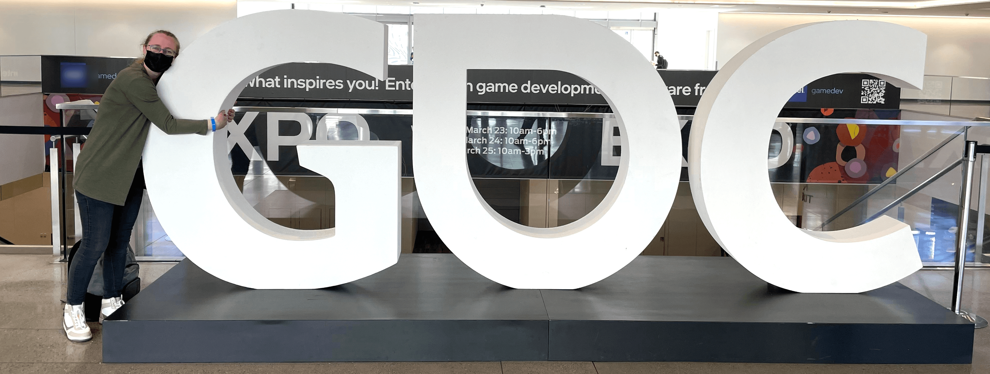 Sigrid Zeuthen hugging GDC logo in 2022