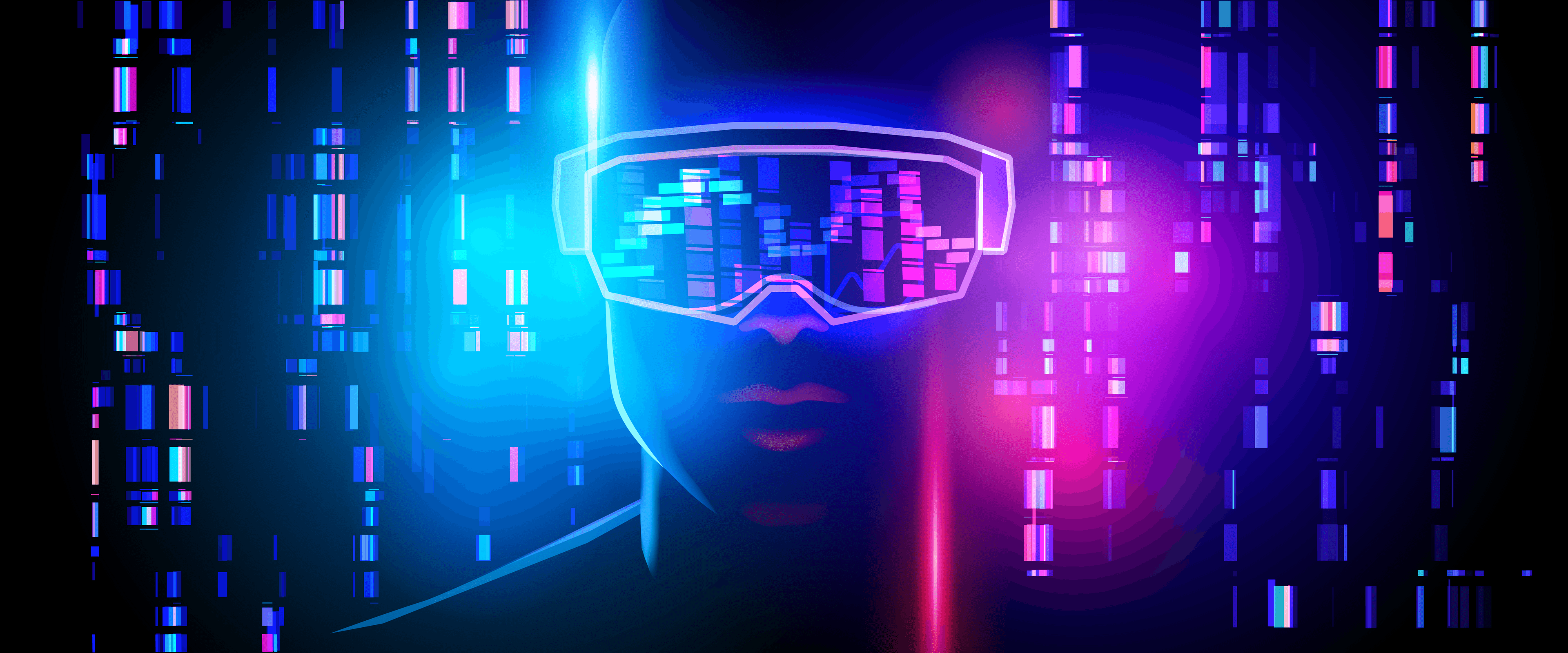 XR user wearing XR headset with data in background 