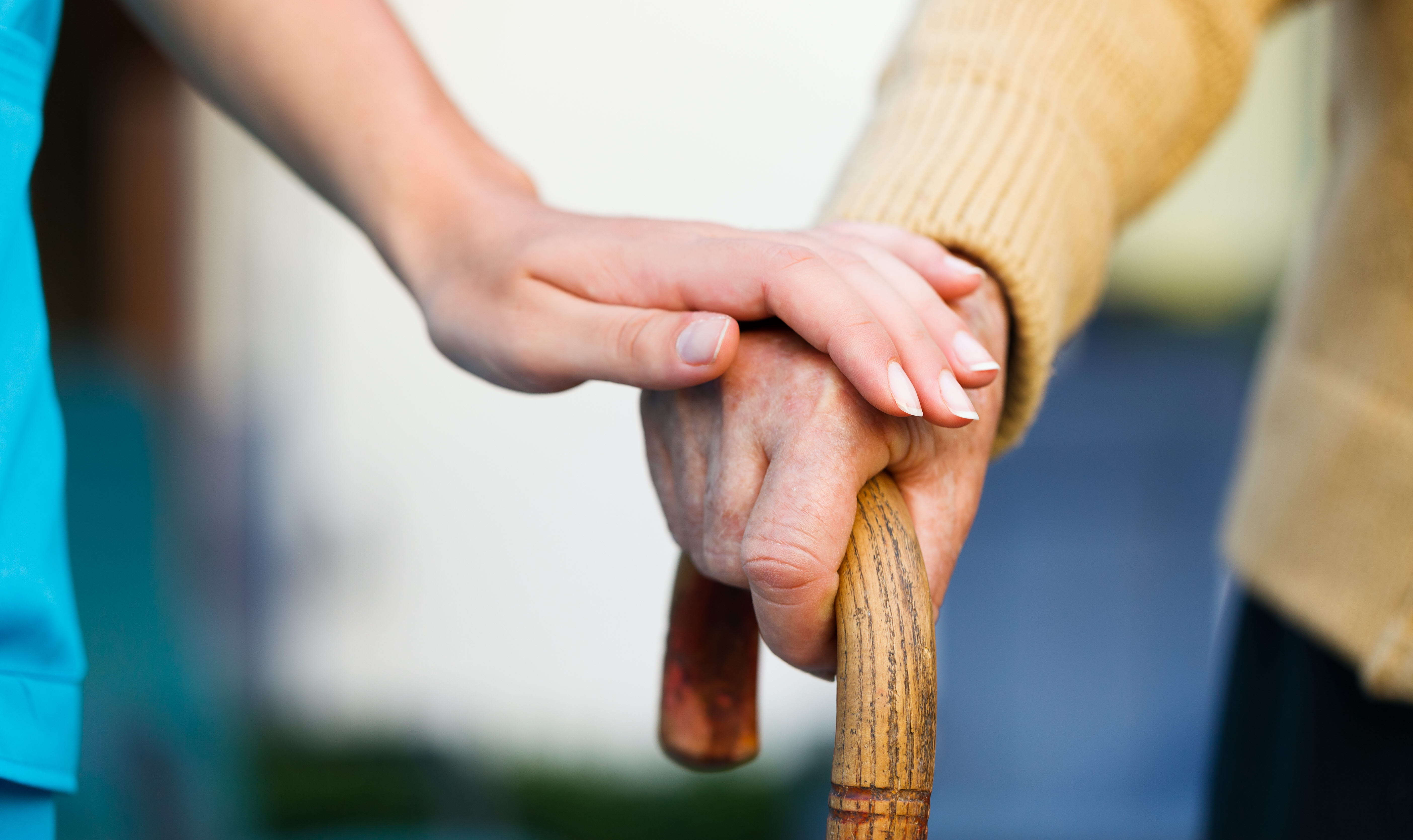 Women holding an older person's hand