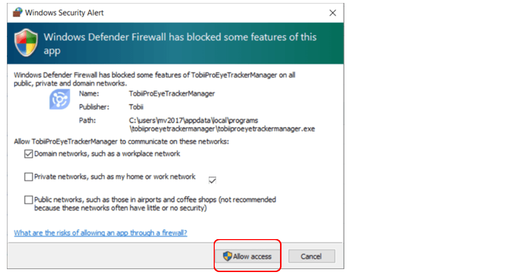 Tobii Attention panel - allow access
