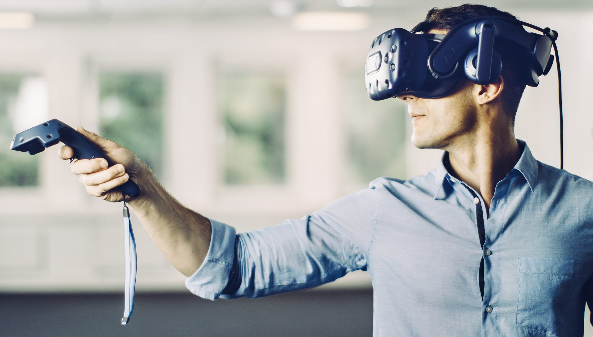 man using virtual reality headset