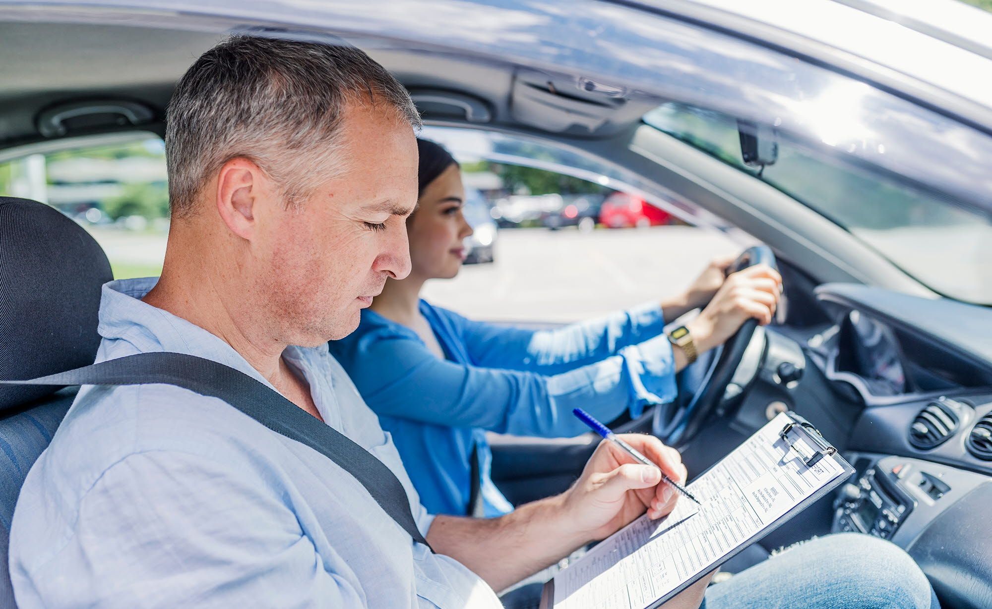 Driver education - woman taking a drivers test