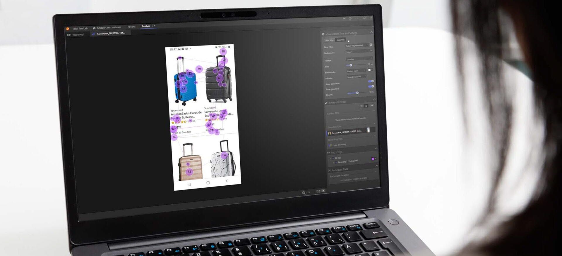 Person looking at e-commerce products with mobile testing eye tracking