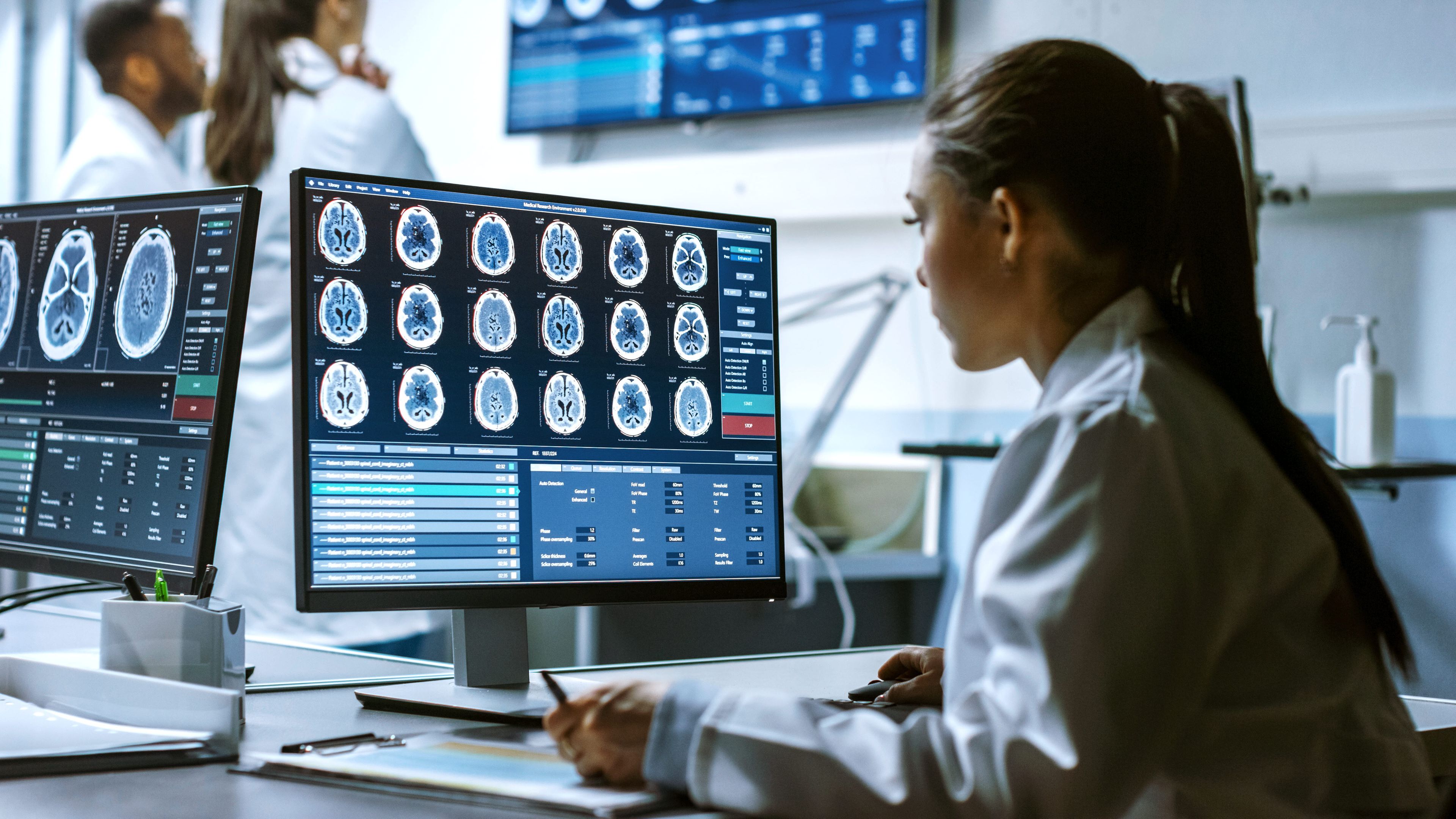 Woman looking at CT scans