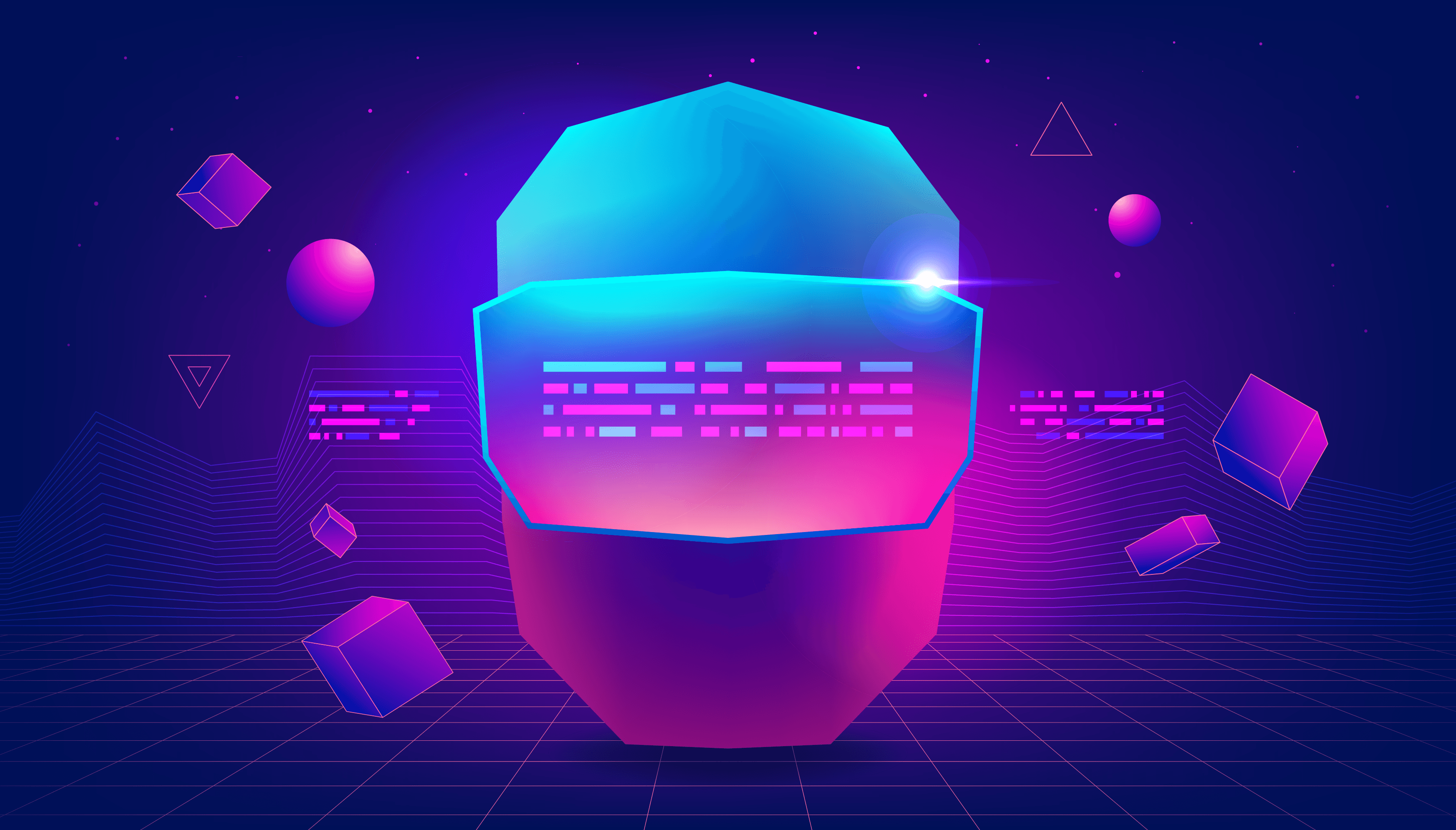 Stylistic image of human head wearing an XR device