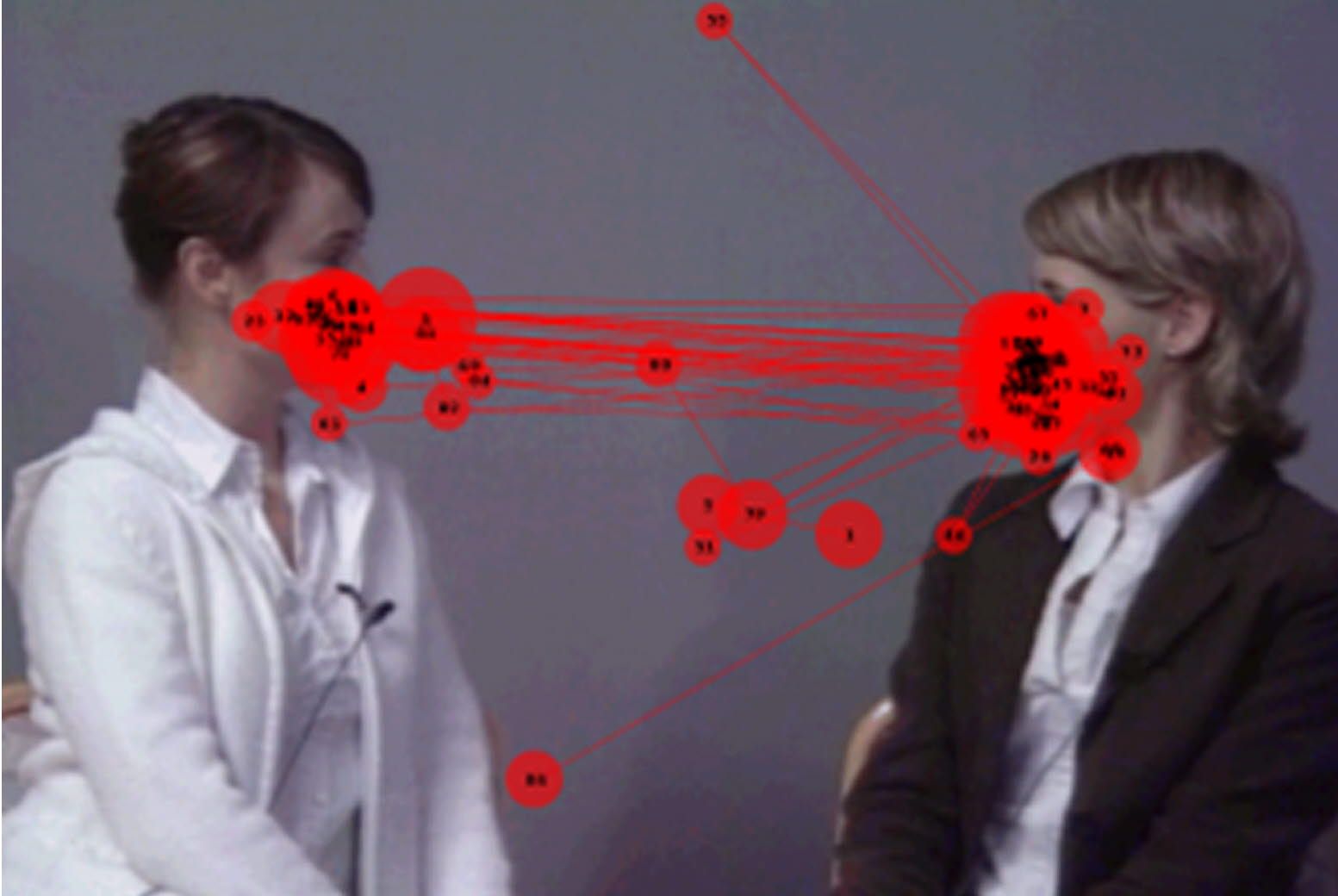 A gaze plot illustrating an autism prediction: A normal, and an autistic, child’s perception of social interaction.