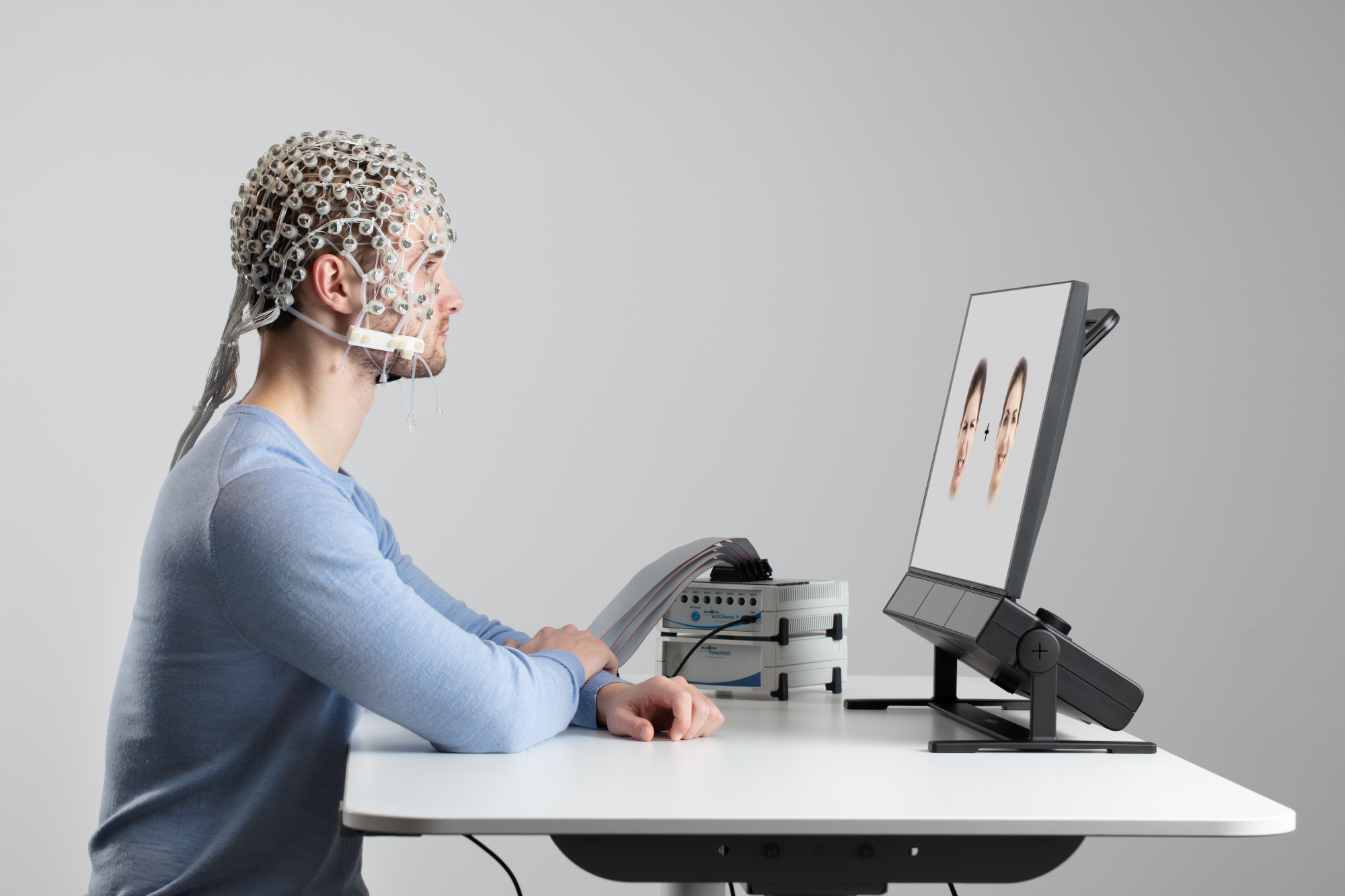 Person using Tobii Pro Spectrum with EEG cap - Brain Products