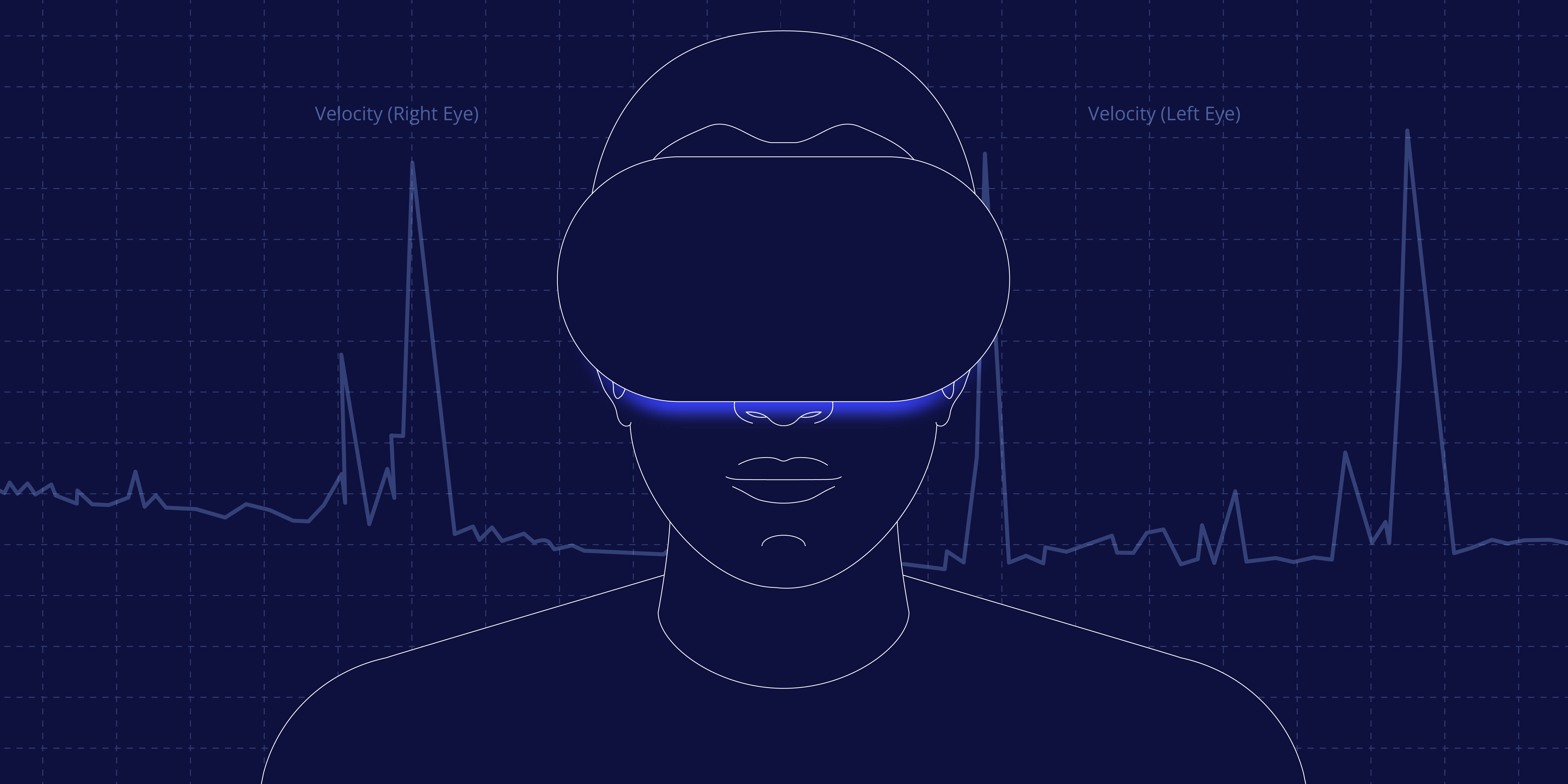 Person wearing an XR device with separate data streams for left and right eyes