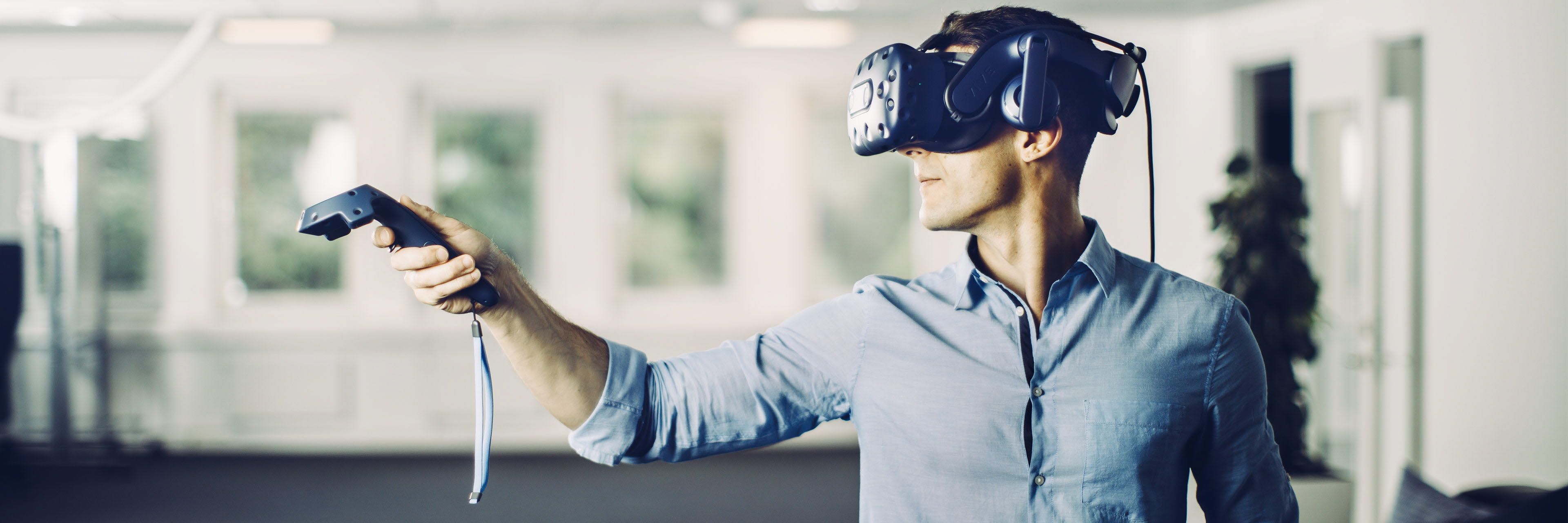 man using virtual reality headset