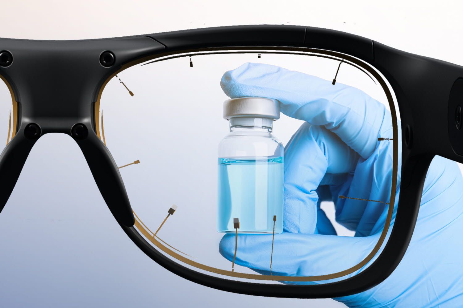 Visual inspection of a vial containing a solution through eye tracking glasses