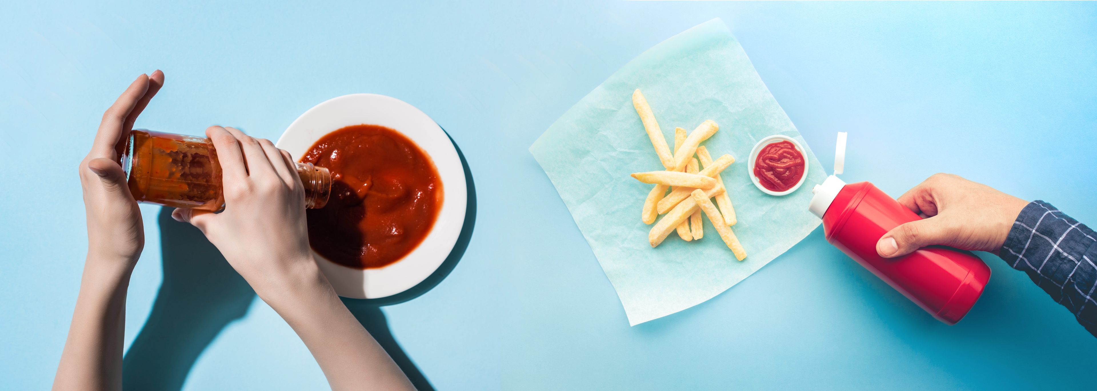 Comparing two types of ketchup bottles.