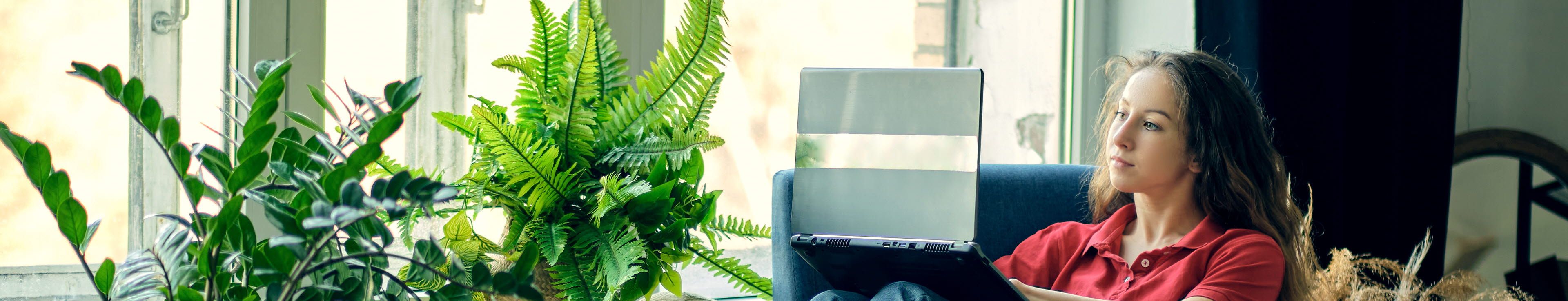 woman looking at a laptop computer