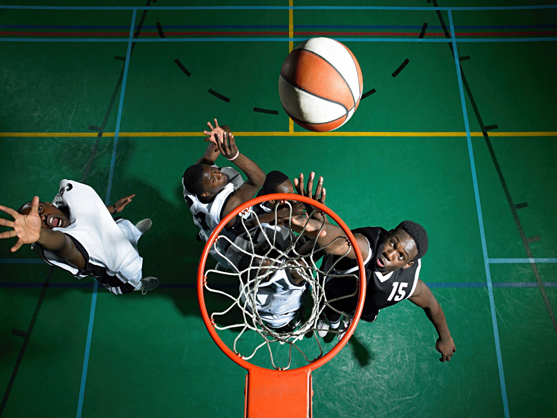 Playing basketball